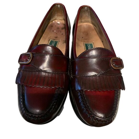 Cole Haan VTG Loafer Leather Burgundy Kilted Fringe Buckle Men’s Size 7.5 D 4959 - Picture 2 of 9